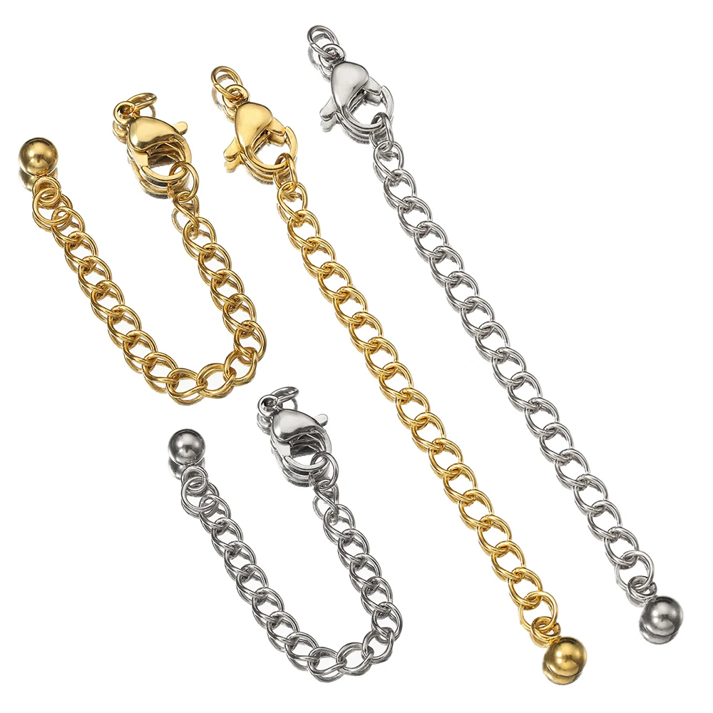Kein Verblassen, 10 Stück, 5 Stück Edelstahl-Verlängerungskette, verlängerte Verbindungskugel, Schwanzkette für Armband, Halskette, Schmuckherstellung, DIY – Detail 10