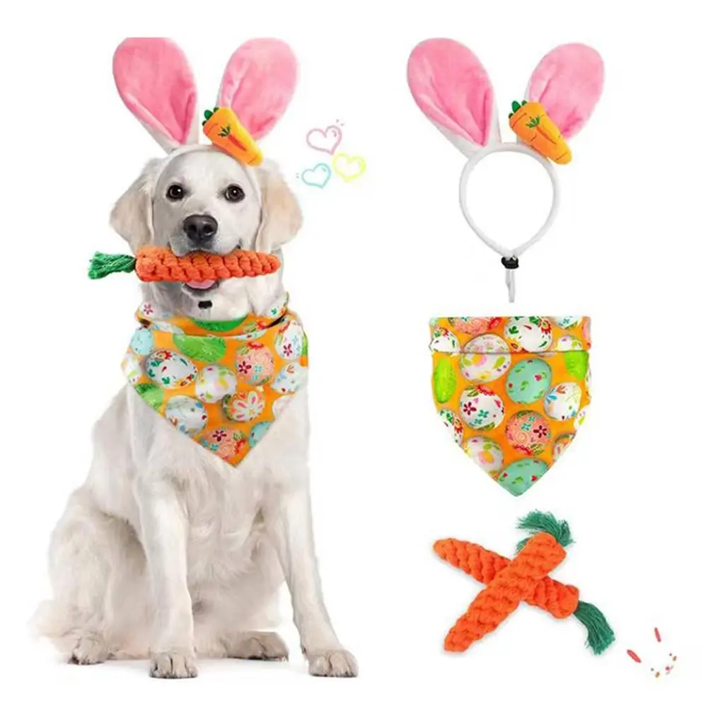Easter Rabbit Cosplay Pet Carrot Headband Bibs Scarf Dog Cat Puppy Costume Accessories Props Outfits Halloween Fantasia Party