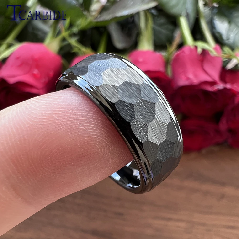 Black Hammer Ring Tungsten Wedding Band For Men And Women Fashion Jewelry Domed Brushed 6MM 8MM Comfort Fit