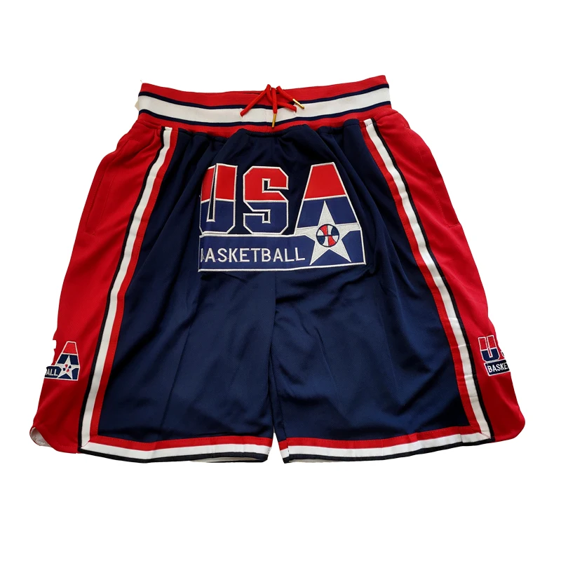 Basketball Shorts USA 1992 Sewing Embroidery Outdoor Sport Shorts High-Quality Beach Pants Mesh Ventilation WHITE Blue 2023 New