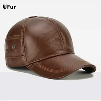 2025 New Style Men Cowhide Hat Winter Warm Outdoor Protect Ear Real Leather Adjustable Baseball Cap Men Real Cowhide Leather Cap 1