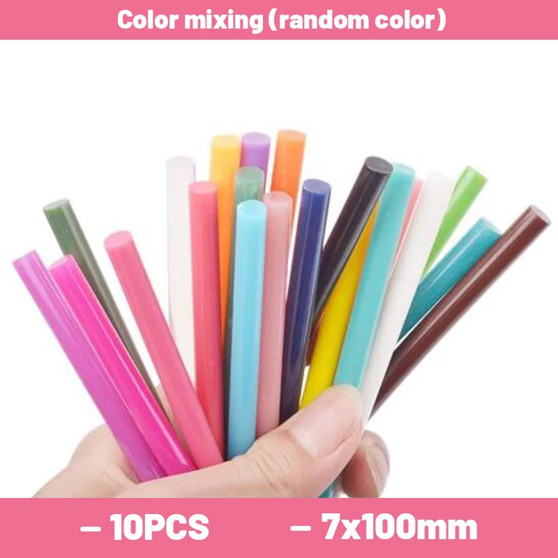 10Pcs Colorful 7x100/150/200mm Hot Melt Glue Sticks For Heat Glue Gun Adhesive Sealing Wax Stick Home Craft DIY Hand Repair Tool 10pcs 7mm 18cm cylindrical transparent hot melt glue sticks electric glue gun craft product tool for diy jewelry making supplies