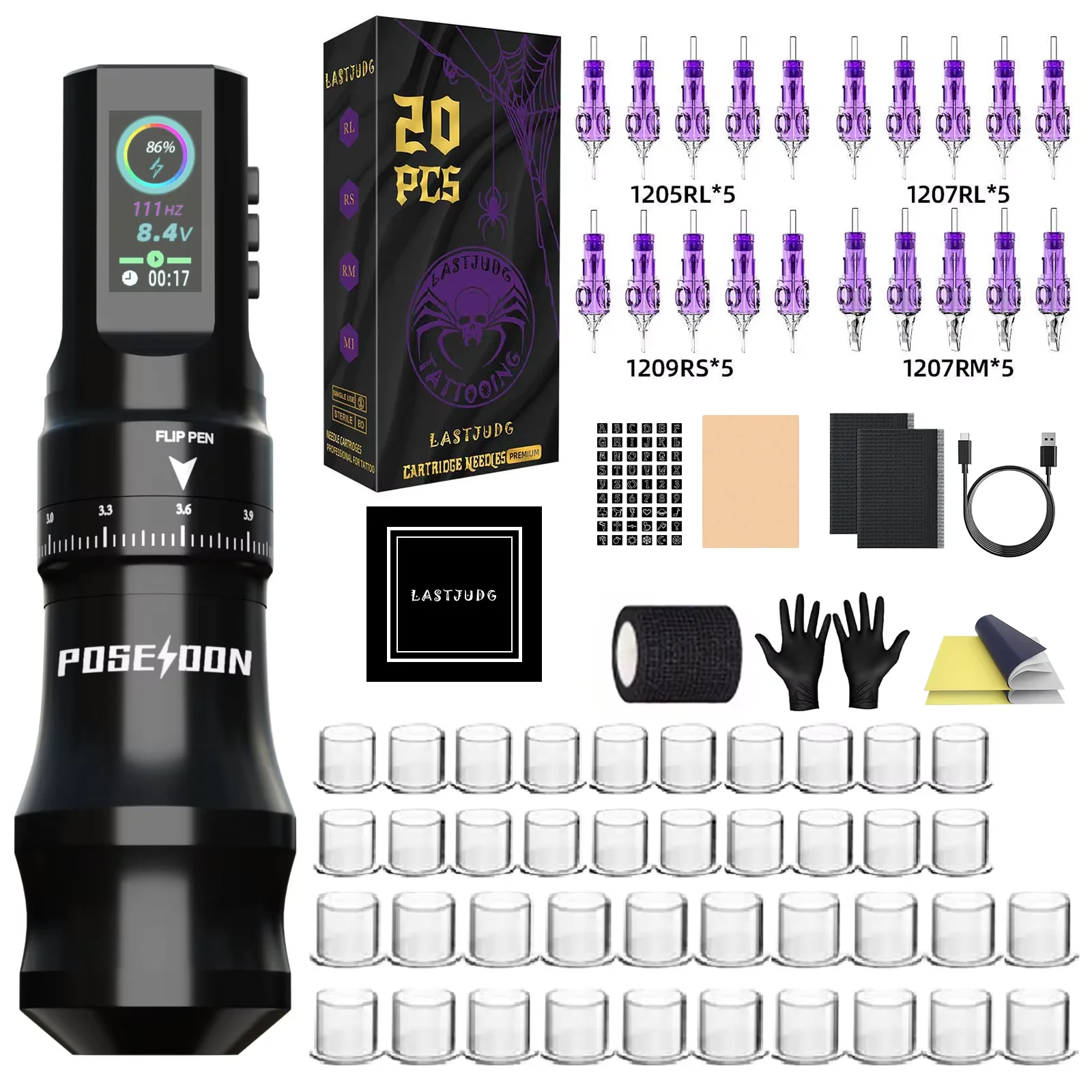 Kit tatuaggio LASTJUDG Kit macchina per tatuaggio viola per trucco permanente Kit penna per tatuaggio Kit pistola per tatuaggio con alimentatore per tatuaggio regolabile - immagine 2
