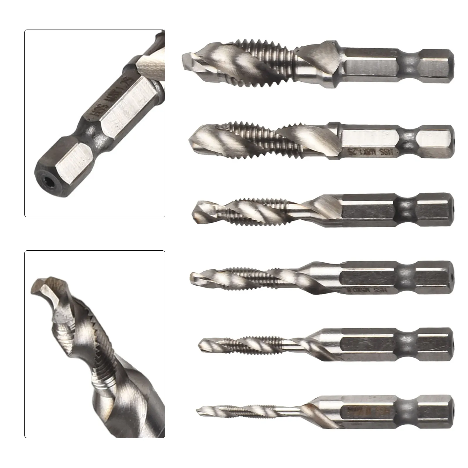 

Tap Drill Bit Hex Shank Threaded Bit Screw Machine Compound Tap For Drill Tapping Machine Wood Plastic Processing HSS M3 To M10