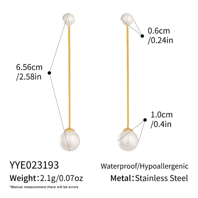 c.citybeauty – boucles d'oreilles élégantes en perles naturelles pour femmes, longue chaîne, en acier inoxydable plaqué or 18 carats, bijoux quotidiens