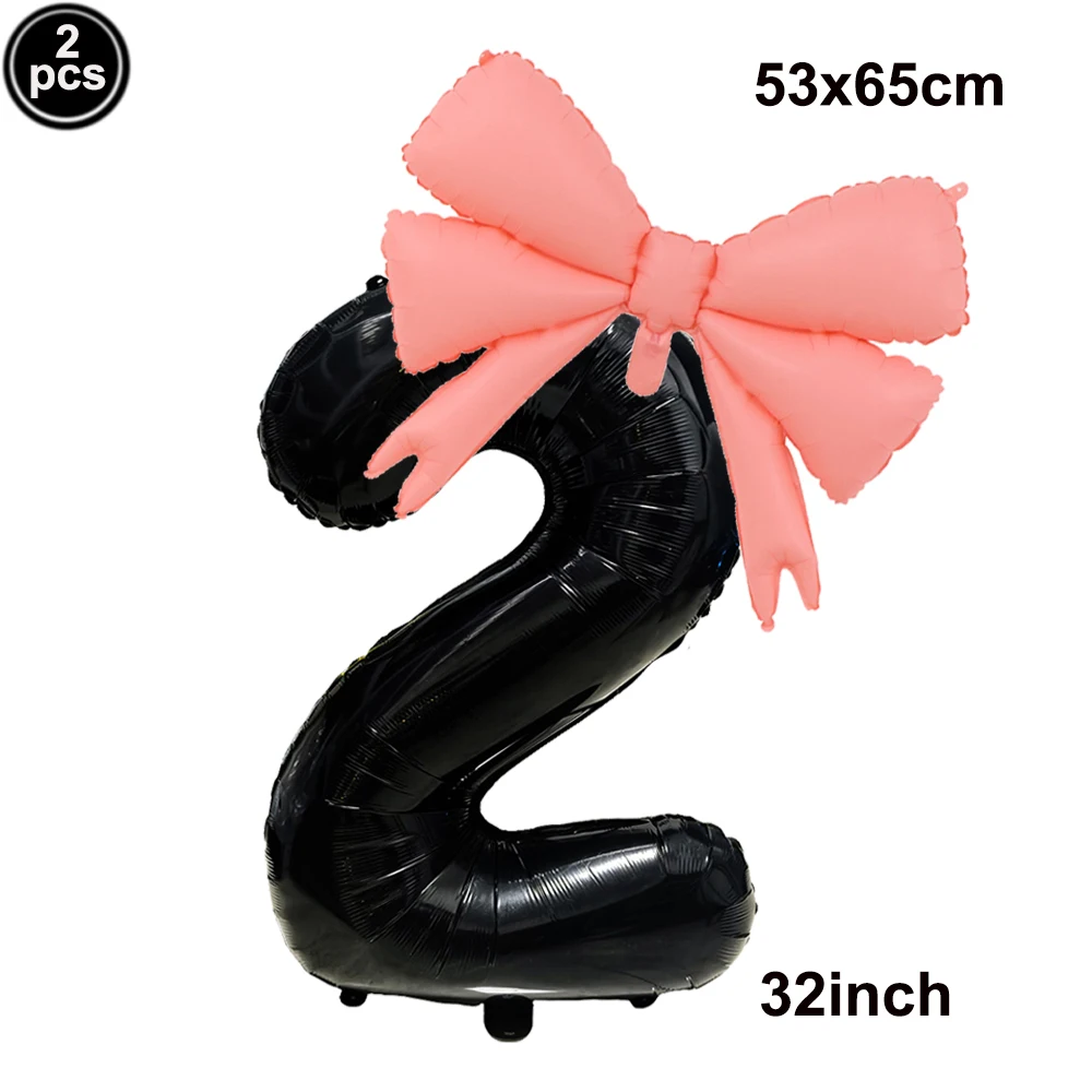 32 Blue, Pink, and Black Number Balloons with Ribbon Bows