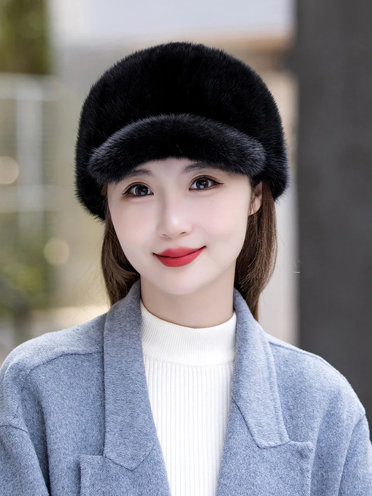 

Real Mink Fur Hat Women Winter Thickened Warm Fur Duck Tongue Hat Fashion Baseball Hat Luxury Natural Fur Hat Female Fur Hat