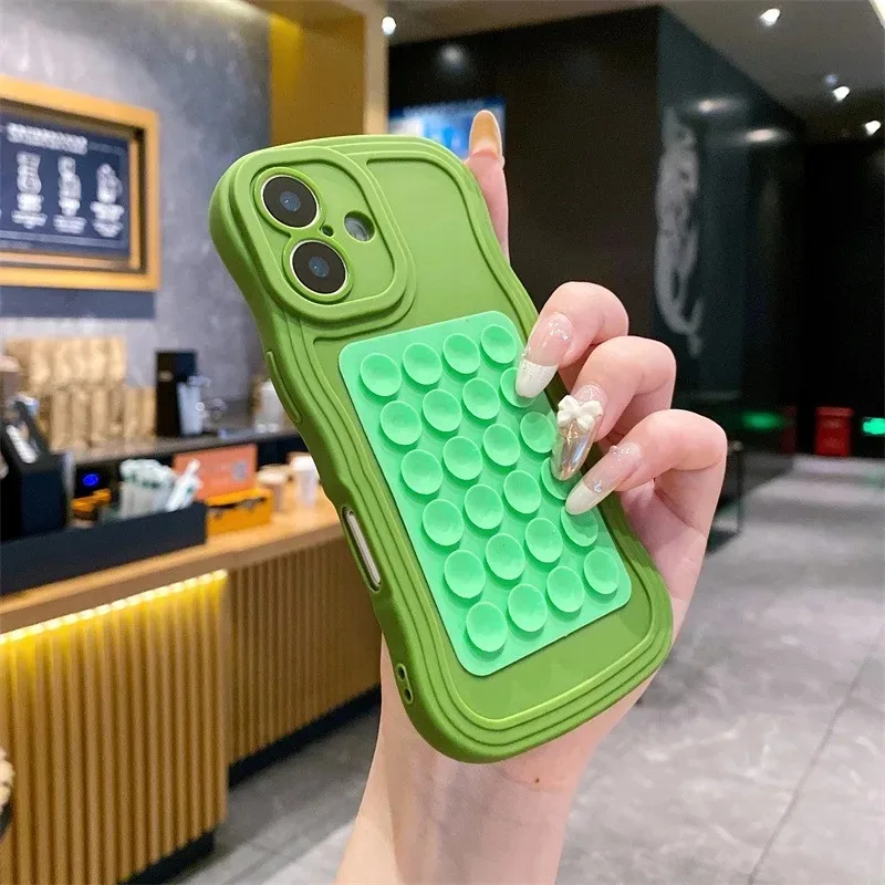 Befestigung Saugnapfhalter Curly Wave Hülle für iPhone 16 15 11 12 14 13 Pro 7 8 Plus 16e X Xs Max Xr Soft Silikon Feste Pad Cover – Detail 11