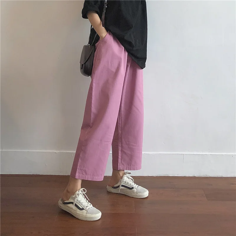 

New Loose High-waisted Cotton Pants 2023 Summer Wide-legged Pants Female Thin Straight Casual Solid Baggy Clothing Large Size