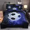 Blue Flame Soccer Duvet Cover Set Children Boys 3D Printed Football Quilt Cover Sets with 2 Pillowcases with Zipper Queen Size 2