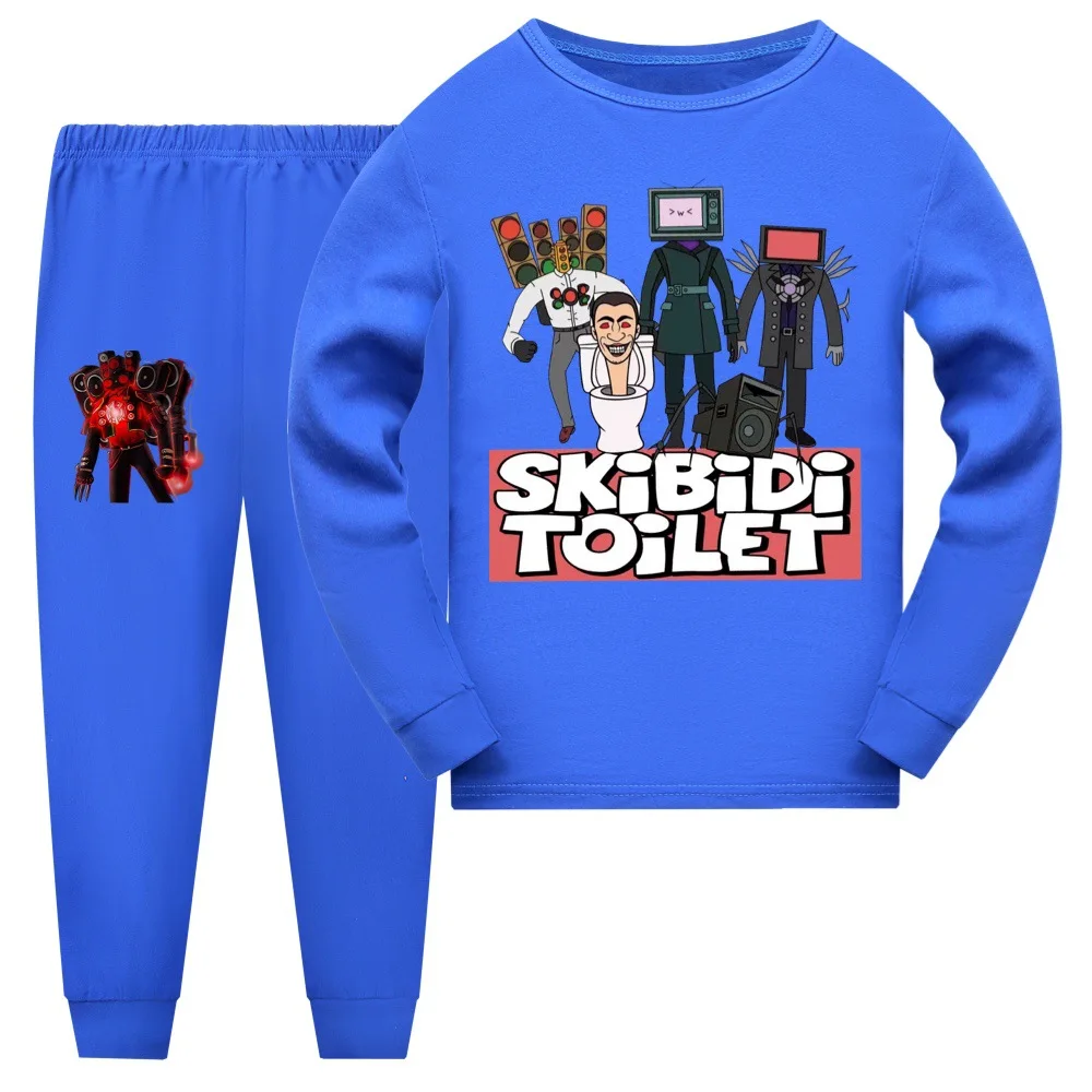 Kids Pajamas Sets Girls and Boys Halloween Sleepwear Cotton Clothes Totoro Skibidi Toilet Cartoon Long sleeve T-shirt+Pants Pyja