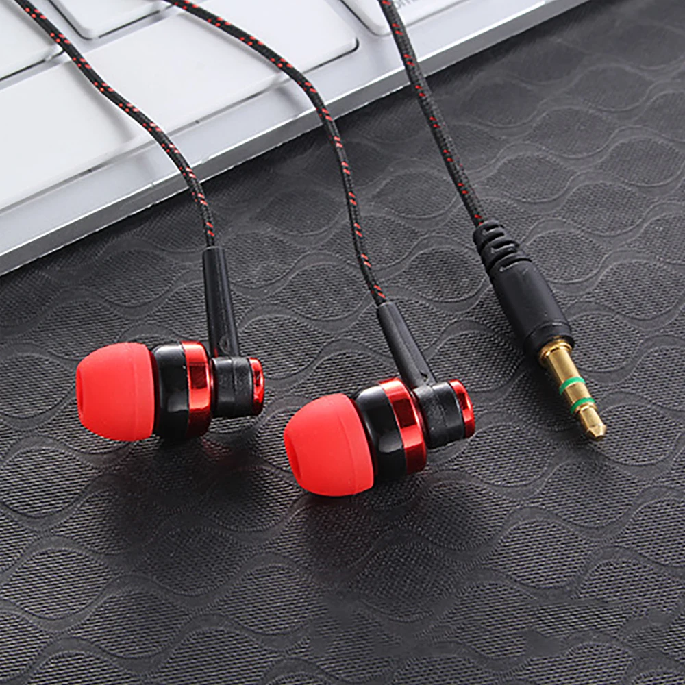 범용 유선 이어폰 스테레오 인이어 3.5mm 나일론 직조 케이블 이어폰 헤드셋 노트북 스마트폰 선물용 헤드폰
