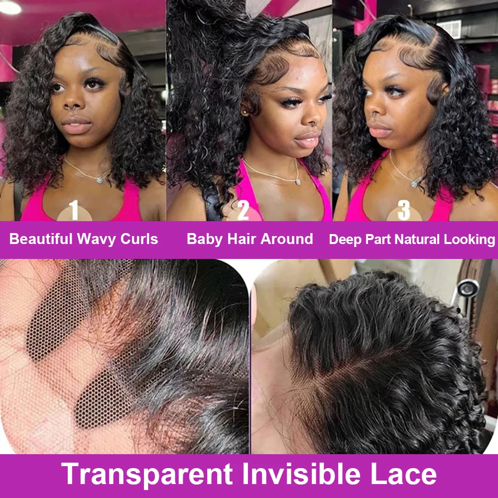 Wear And Go 13x6 Deep Wave Lace Frontal Bob Wig Kinky Curly Glueless Wig Short Ready To Go Human Hair Wigs 250 Density For Women 4