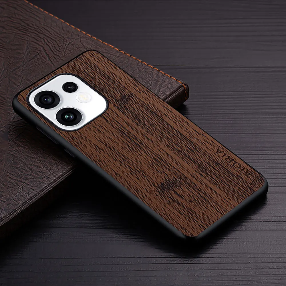 Elegant Wood Grain PU Leather Phone Cover