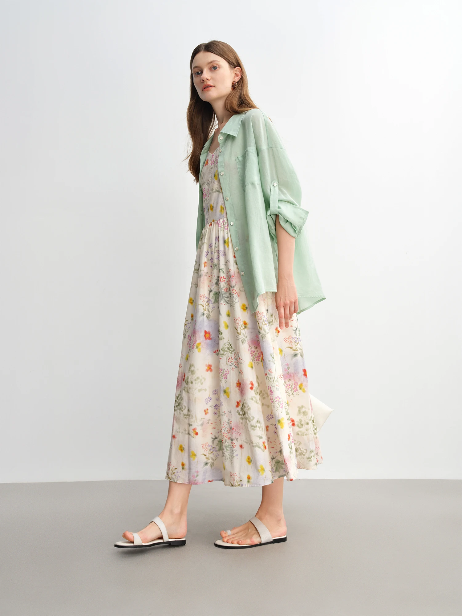 DUSHU 2025 فستان نسائي صيفي مزين بالورود - صورة ظل...