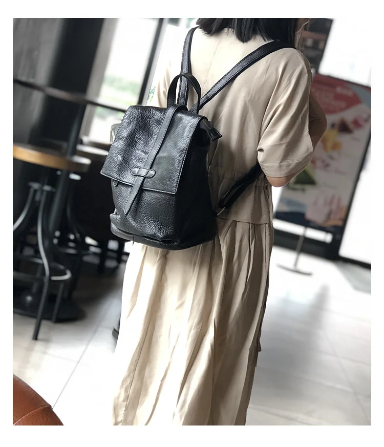 Natural Real Cowhide Women Backpack Vintage Genuine Leather Simple Small Bagpack Travel Soft Mini Cute Bookbags For Girls