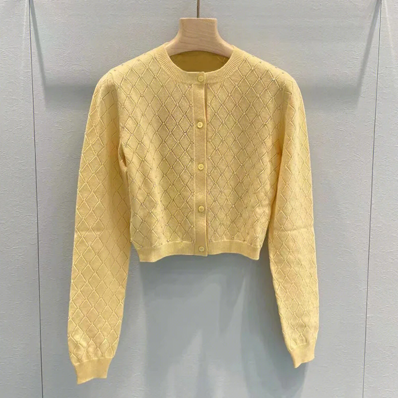 

Autumn and Winter New Miu Wool Sweater Hand-stitched Diamond Cardigan Coat Lady Temperament All-match Knitted Top with Tag