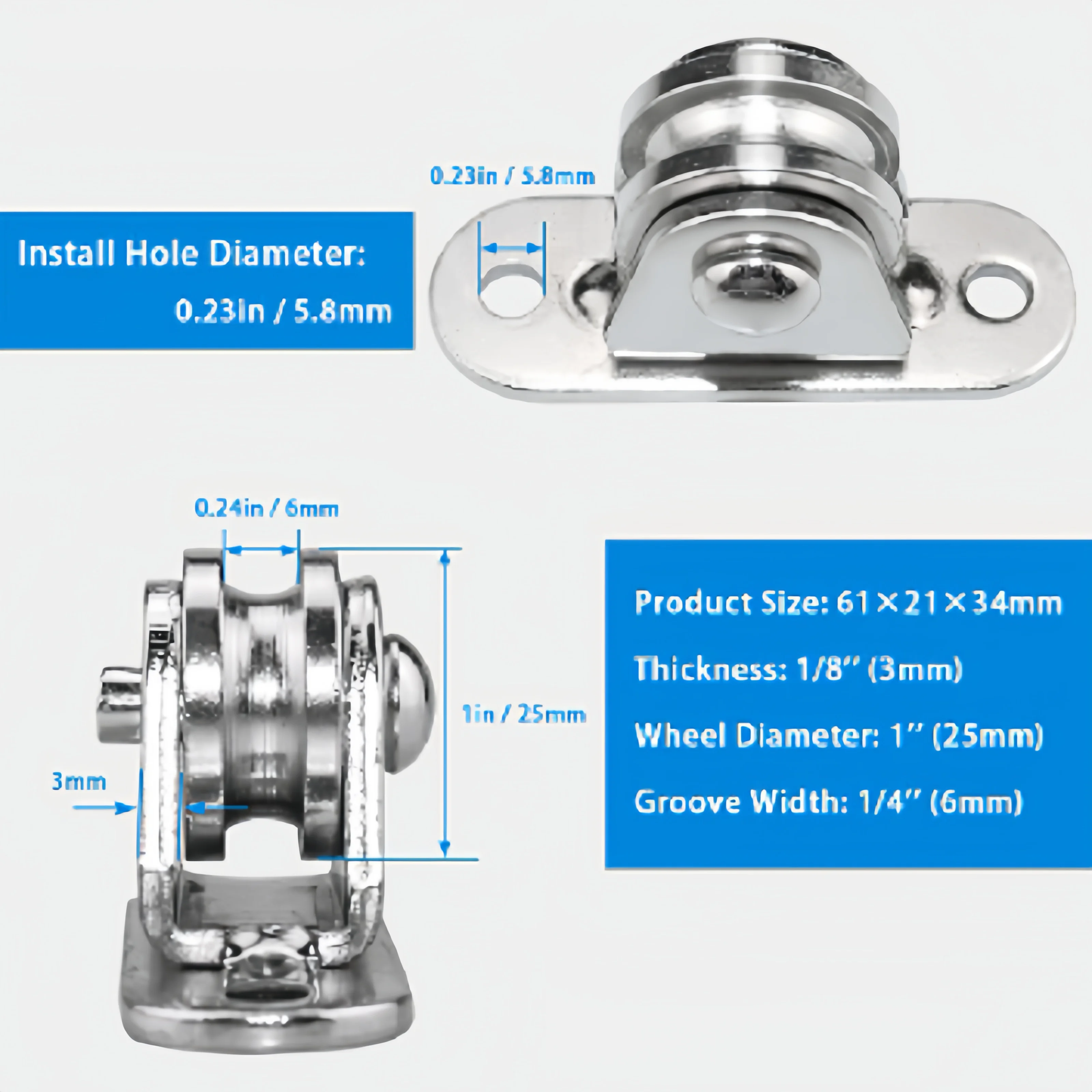 Fixed Pulley Kit 2/4Pcs Heavy Duty Fixed Pulley Detachable Pulley Block Kit Wall-Mounted Loading 176 Lb for Sliding Gate and Wire Rope