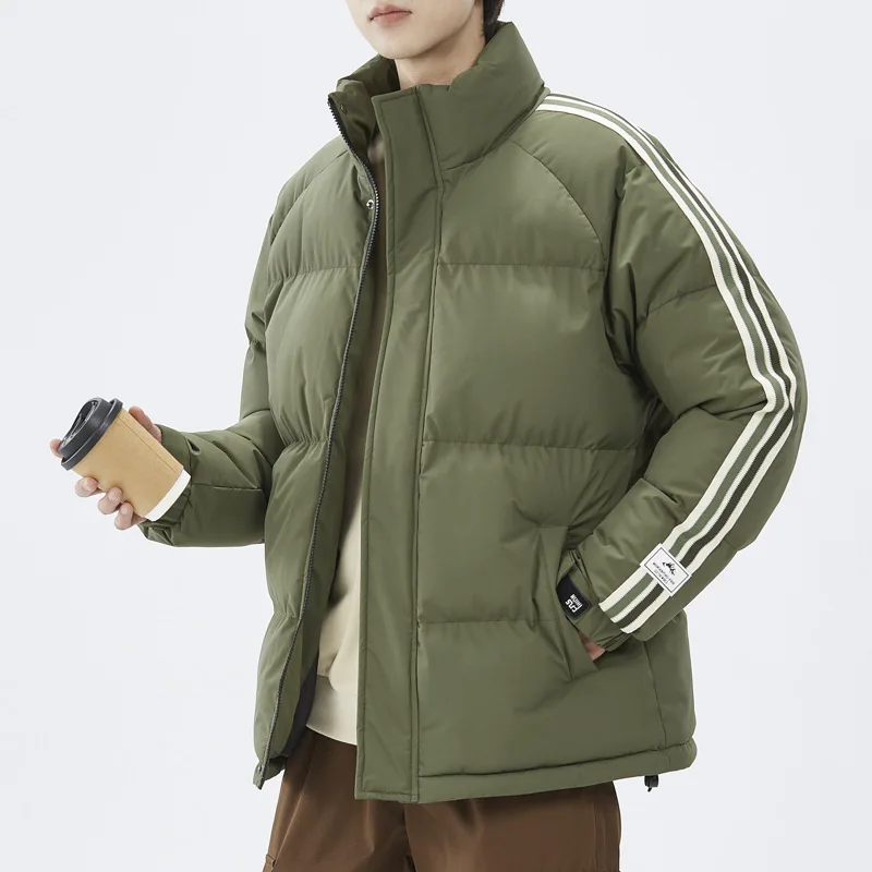 Winter Men's Down Cotton Jacket Oversized Thickened Cotton Coat Fashion Casual Solid Color Stand Up Collar Slim Fit Warm Coat