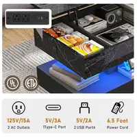 Large Lift Top Coffee Table with Charging Station, LED Modern High Glossy Center Table with Hidden Compartment Storage, Black Li