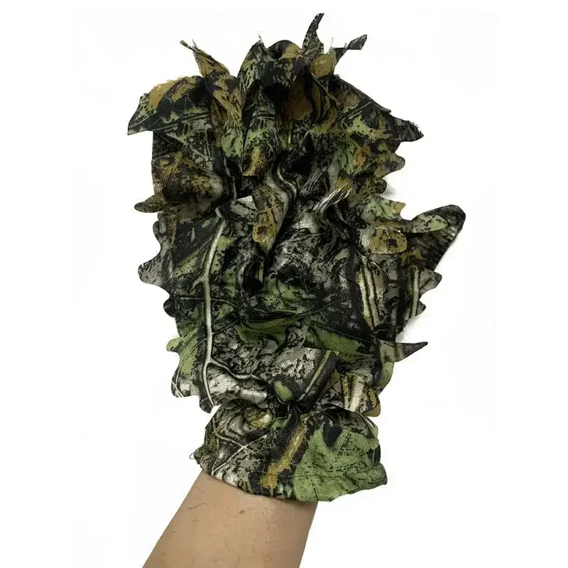 Hunting Ghillie Gloves Camouflage 3D Bionic Leafy Headwear Tactical Gloves Shooting Men for Jungle Wildlife Photography