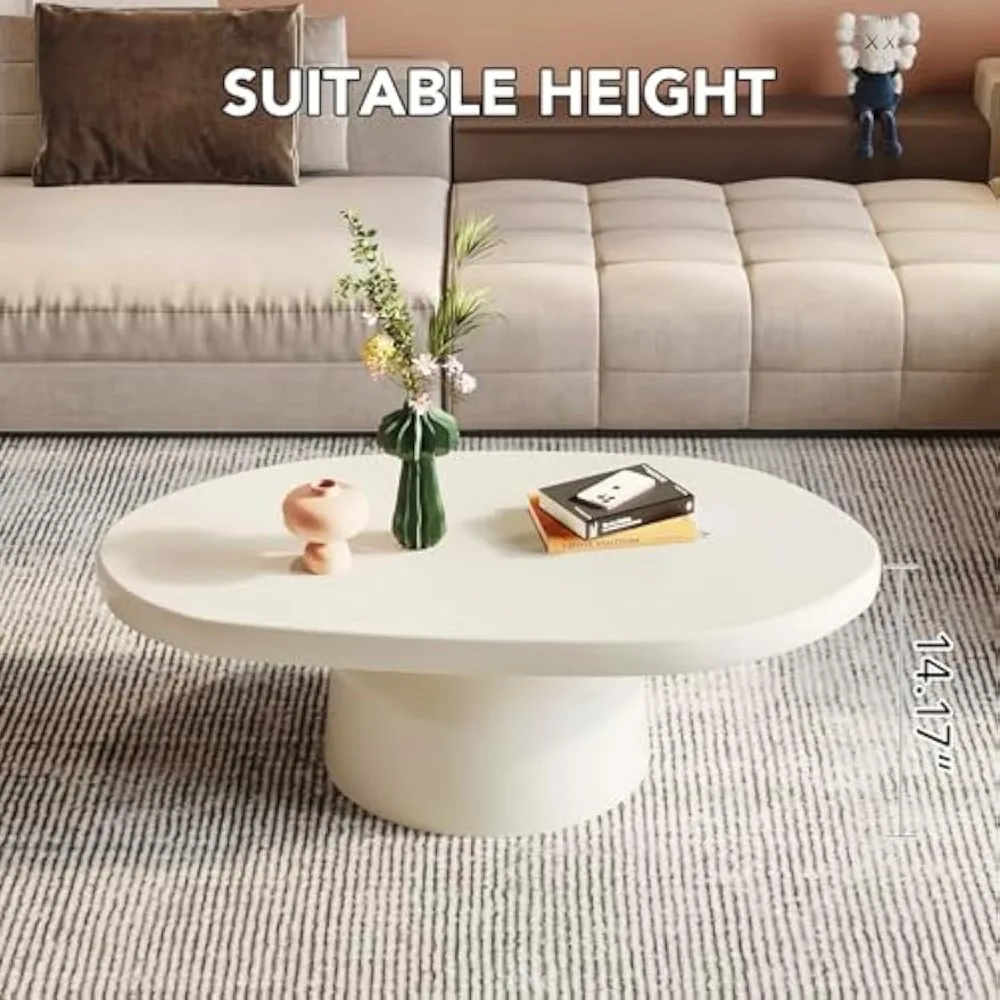 White Cloud Tables, Modern Minimalist Coffee Table for Living Room, 45.67 inch Cute Small Coffee Table, White Café Tables 3