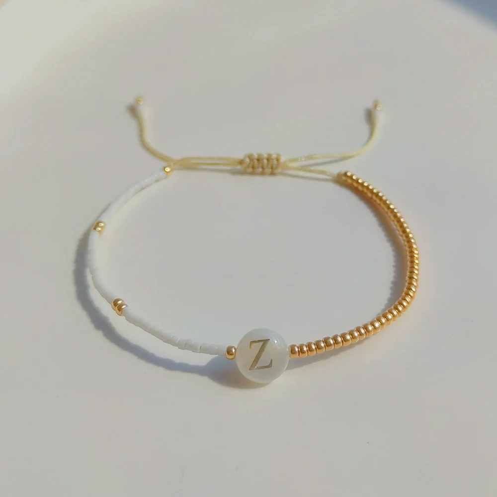 KKBEAD Initiale A-Z Buchstaben-Armband, Geschenk für Sie, Miyuki, Delica-Perlen, goldfarben, zierliche Armbänder, Schmuck für Frauen, Pulsera – Detail 5