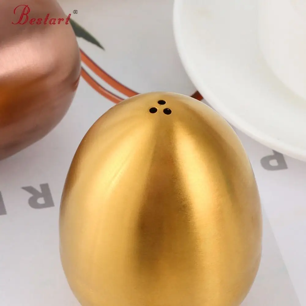 Salt Shaker Salt Pepper Shakers Seasoning Jar Creative Stainless Steel Condiment Jar Utensils Egg Shape Upright 3-hole Seasoning Container