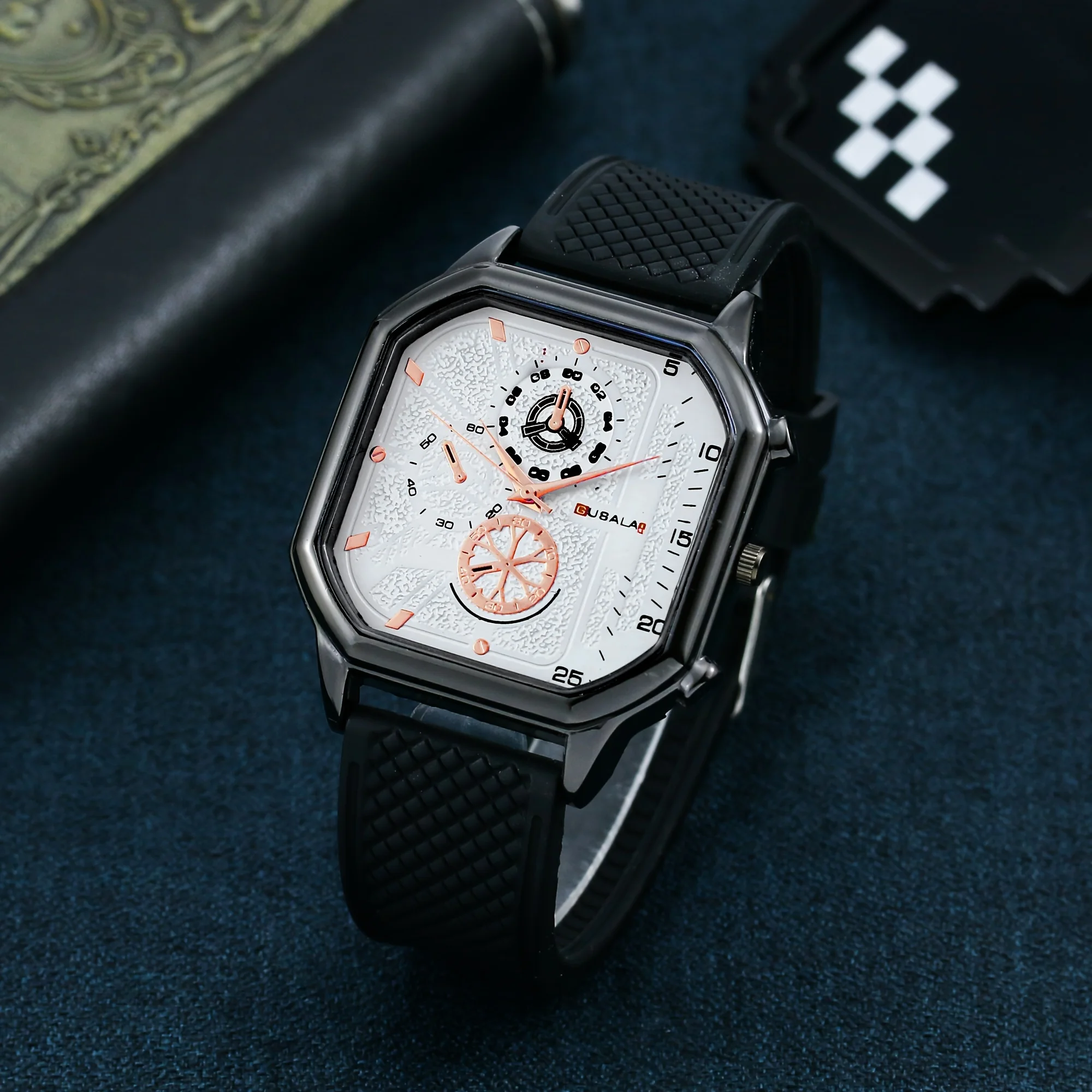 1PC European and American large dial trendy square watch for men and women, handsome and cool for high school students 3