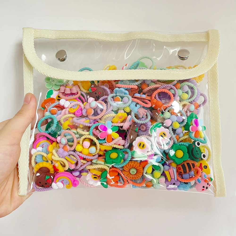 50PCS Girls Cartoon Flower Fruit Elastic Hair Bands Cute Ponytail Hold Hair Tie Rubber Bands Scrunchie Kids Hair Accessories