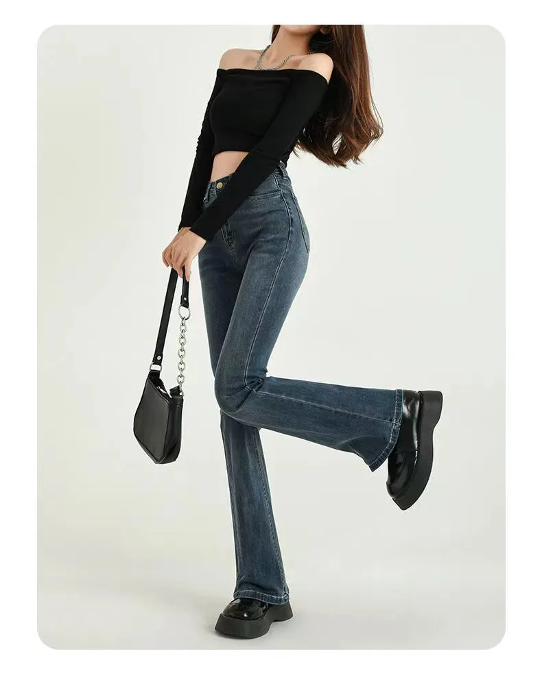 wide leg jeans High Waist Skinny Flare Jeans Women Wide Leg Denim Pants 2022 Fashion Vintage Streetwear Trousers Female All-Match Denim blue jeans