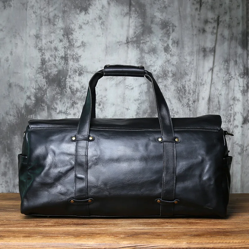 NZPJ Genuine Leather Men's Travel Bag Large Capacity Outdoor Handbag Casual Top Layer Cowhide Fitness Bag For 16 Laptop Bag