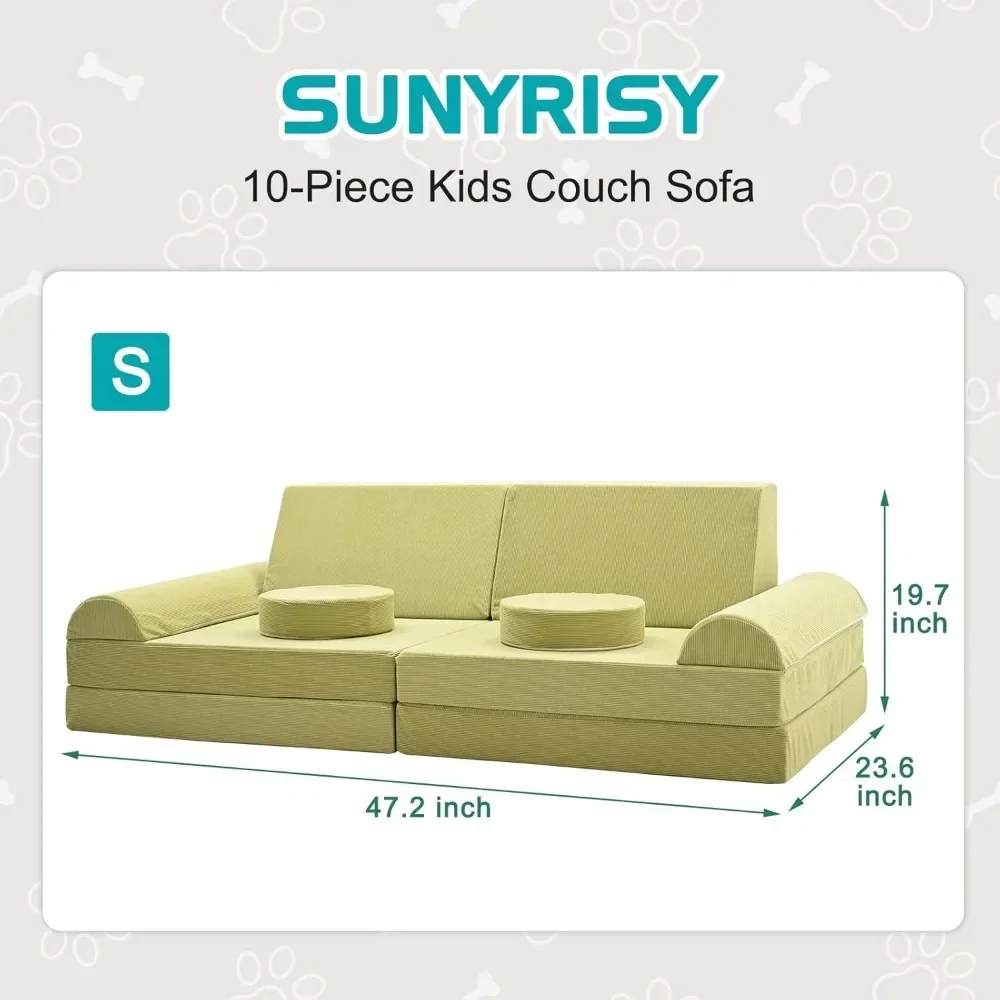 Kids Sofa, Corduroy 10 Piece Modular Children's Game Creative Sofa Set, Bedroom Soft Foam Baby Sofa