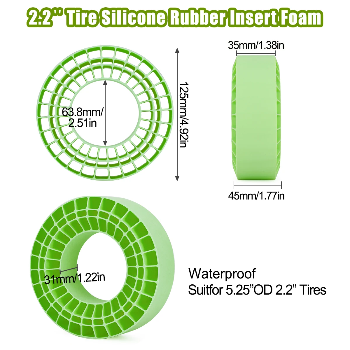Mousse de Inserção de Borracha de Silicone 2.2" 125x45mm 4pçs para RC Crawler 1/10
