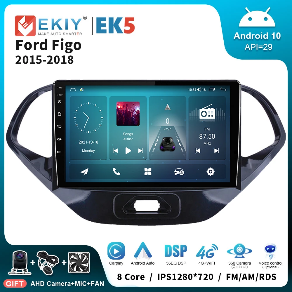 EKIY EK5 2 Din 자동차 안드로이드 라디오 멀티미디어 플레이어 Ford Figo 2015-2018 HD 스크린 블루투스 USB 카플레이 MP5 FM 스테레오 GPS DSP