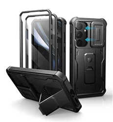 Rugged Full-Body Case with Camera Cover, Kickstand, and Built-in Screen Protector (Black)
