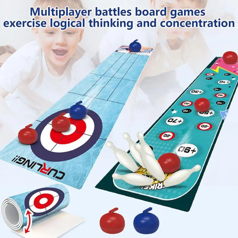 Tabletop Curling Game and Family Fun Board Games Shuffleboard Pucks with 8  Rolllers Gifts for Kids and Adults Travel Compact Storage