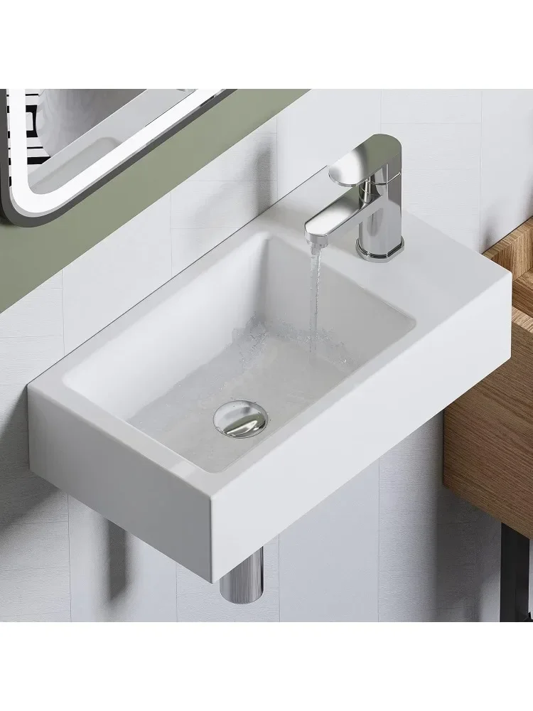 Wall Mount Bathroom Sink 17.7"x 12.2" Floating Vessel Sink Vanity Elegant White Ceramic Porcelain Modern White Rectangle Home 5