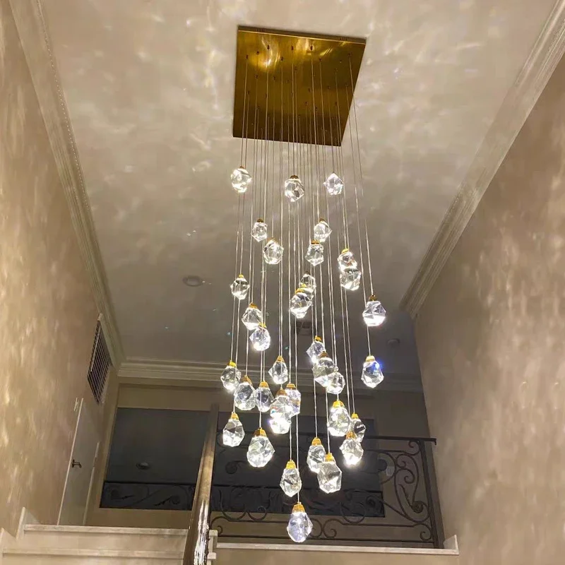 

diamond crystal ball chandelier for staircase living room led cristal lamp modern home decor long gold light fixture