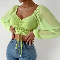 Amber Mesh Lantern Sleeves Top 4