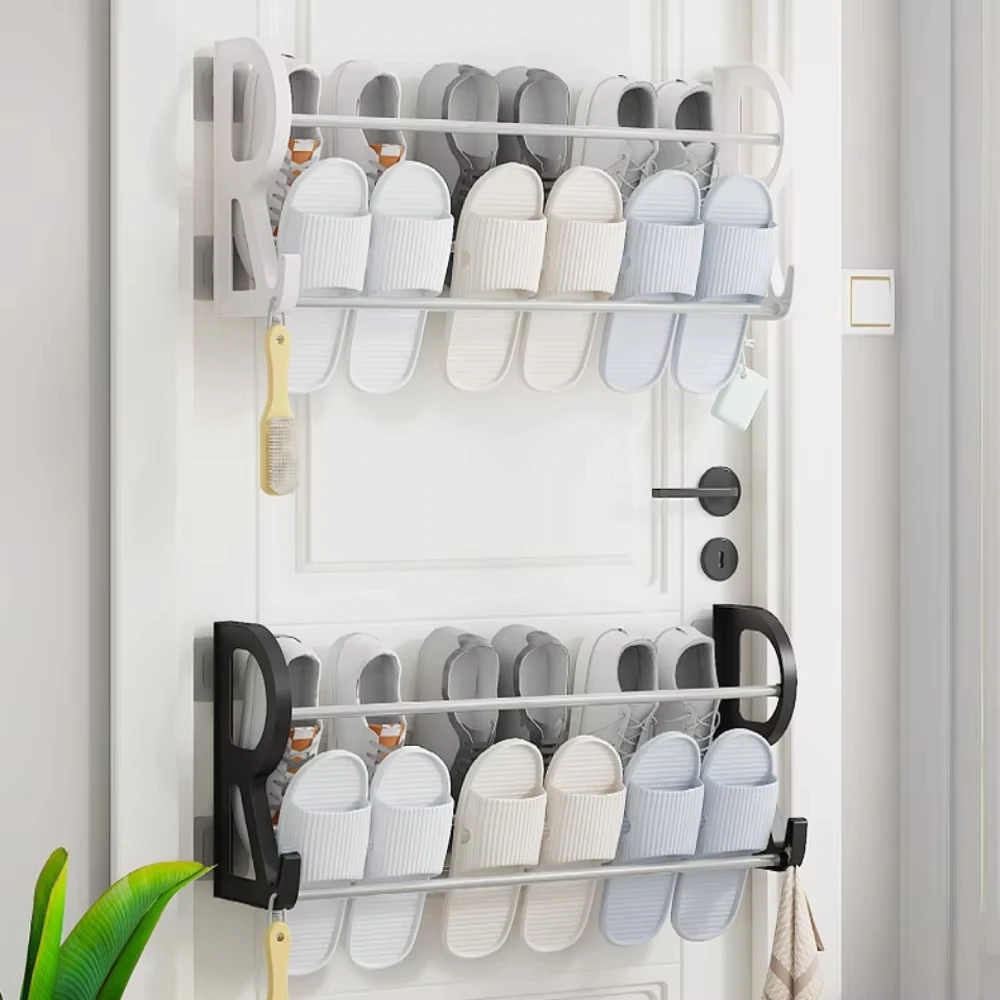 Wall Mounted Shoe Rack Simple Bathroom Slipper Rack Multi-functional Nail Free Kitchen Hole Free Door Back Shoe