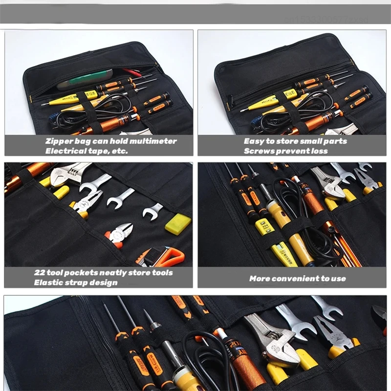 Oxford Canvas Folding Wrench Roll Storage Bag 22 Multi Pockets