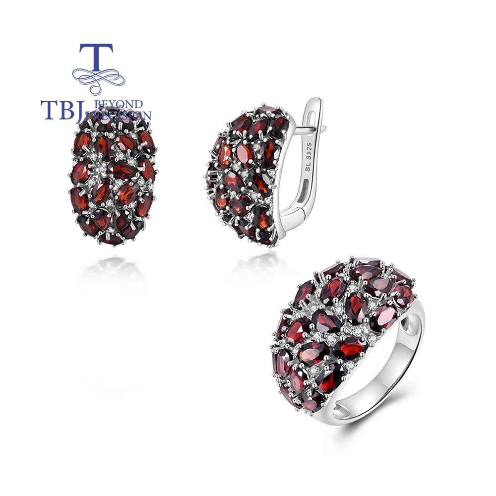 

Amazing 925 sterling silver Ring Earrings jewelry set Natural Red garnet mozambique gemstone women anniversary gift