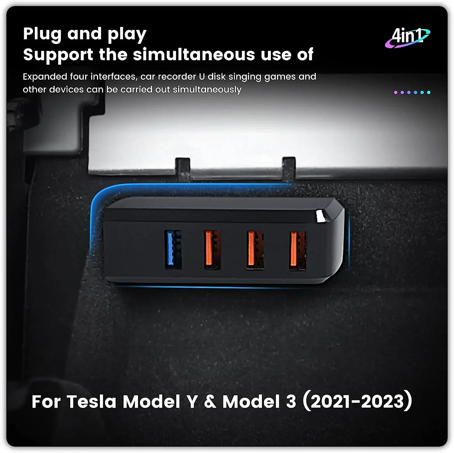 For Tesla Model 3 Model Y Modified Accessories Glove Box Expansion Dock USB Expansion Power Splitter Hub