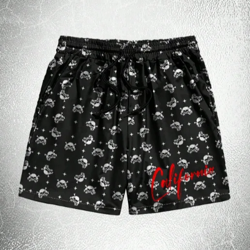 Loose Beach Pants Bone printed Trendy Youth Casual Shorts high waisted Quick drying Men Swimming Dry Vacation Ice Silk Thin