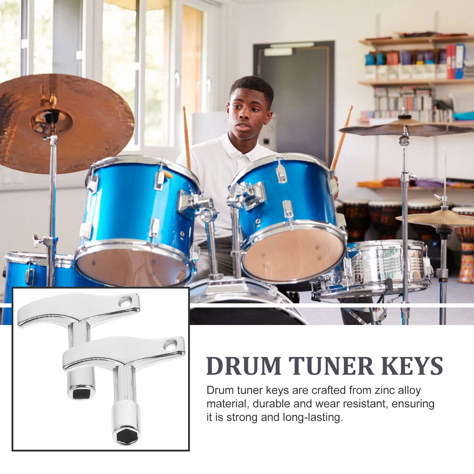 2 Pcs Hexagonal Square Zinc Alloy Tuning Key Drum Tool Drums Keys Wrenches Accessory Tuner drum tuning keys