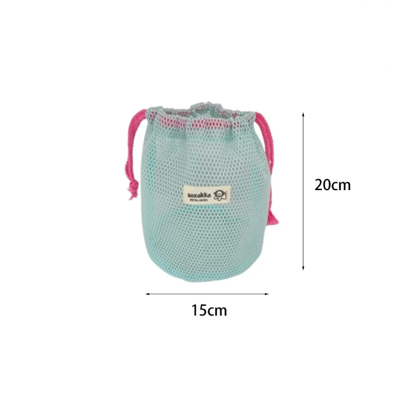 Woven Label Candy Colors Visible Mesh Beach Toy Storage Bag Portable Drawstring Makeup Brush Holder Bag for Girls