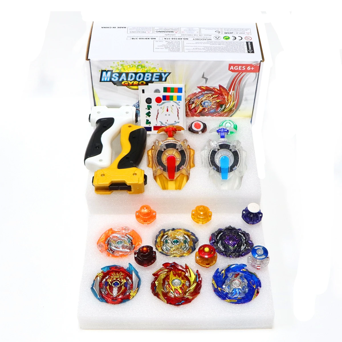 Superking 6 PCS Bey Storage Box Set with Sparking Launchers and Grips Spinning Tops Gift for Children