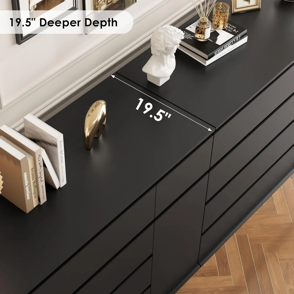 5 Drawer Dresser, Black Dresser Modern Dresser for TV Stand, Double Dresser Wide Storage Chests of Drawer with Door, Deep Drawe 4