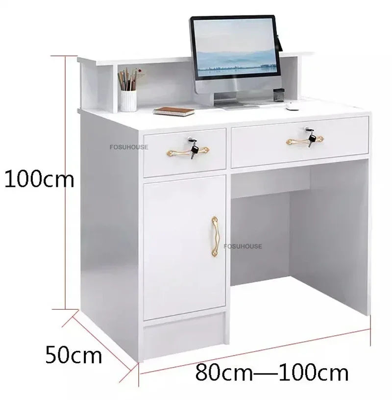 Nordic Cream Reception Desks Modern Office Furniture Wooden Supermarket Cashier Bar Simple Small Beauty Salon Reception Counter